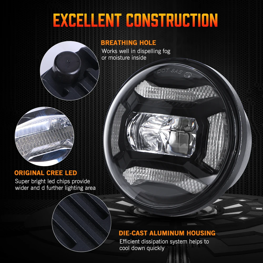 Pair 4.5“ 4 1/2 inch Motorcycle 4.5 inch Fog light Passing Auxiliary Light for Harley Classic FLHR Road King Foglamp Accessories