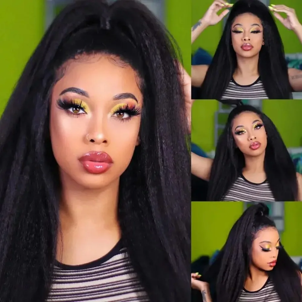 Peluca de cabello humano liso con encaje Frontal, pelo Natural rizado con cierre de encaje, densidad de 200%, prearrancado, 13x4