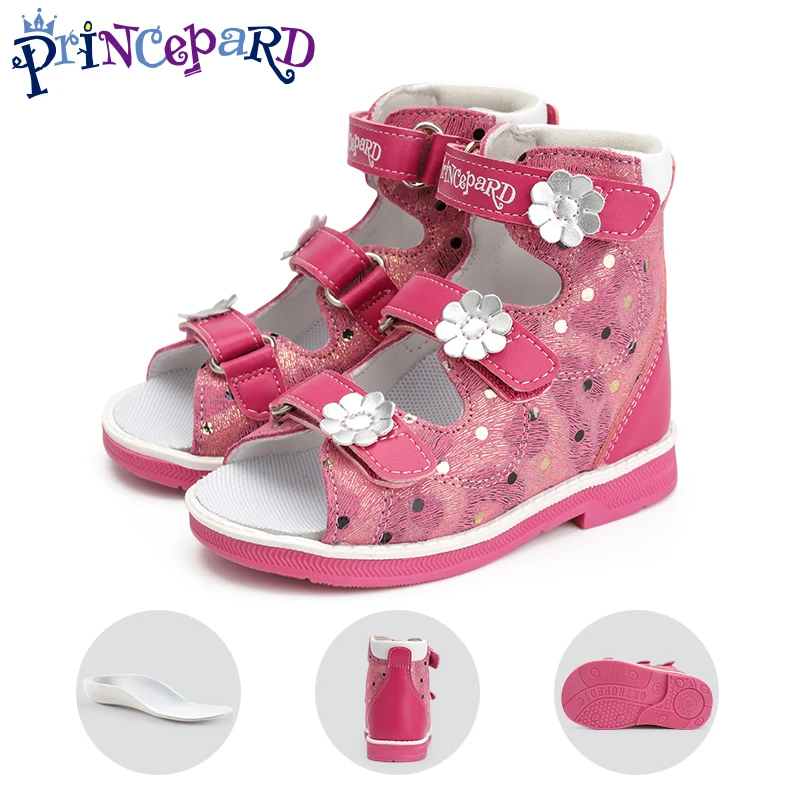 Child Orthopedic Sandals Princepard Girls Kids Corrective Shoes with High Back and Ankle & Arch Support Shiny Pink Pairing