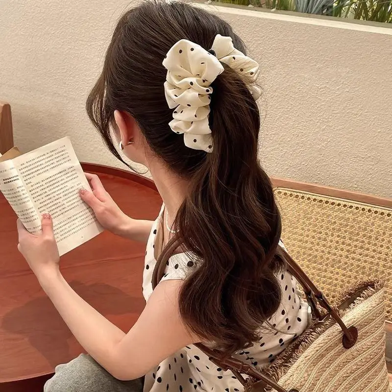 2 Stück gepunktete, plissierte Bananenklammern, niedliche Haarspangen im koreanischen Stil, Pferdeschwanzhalter, vertikale Klammer für Damen – Detail 11