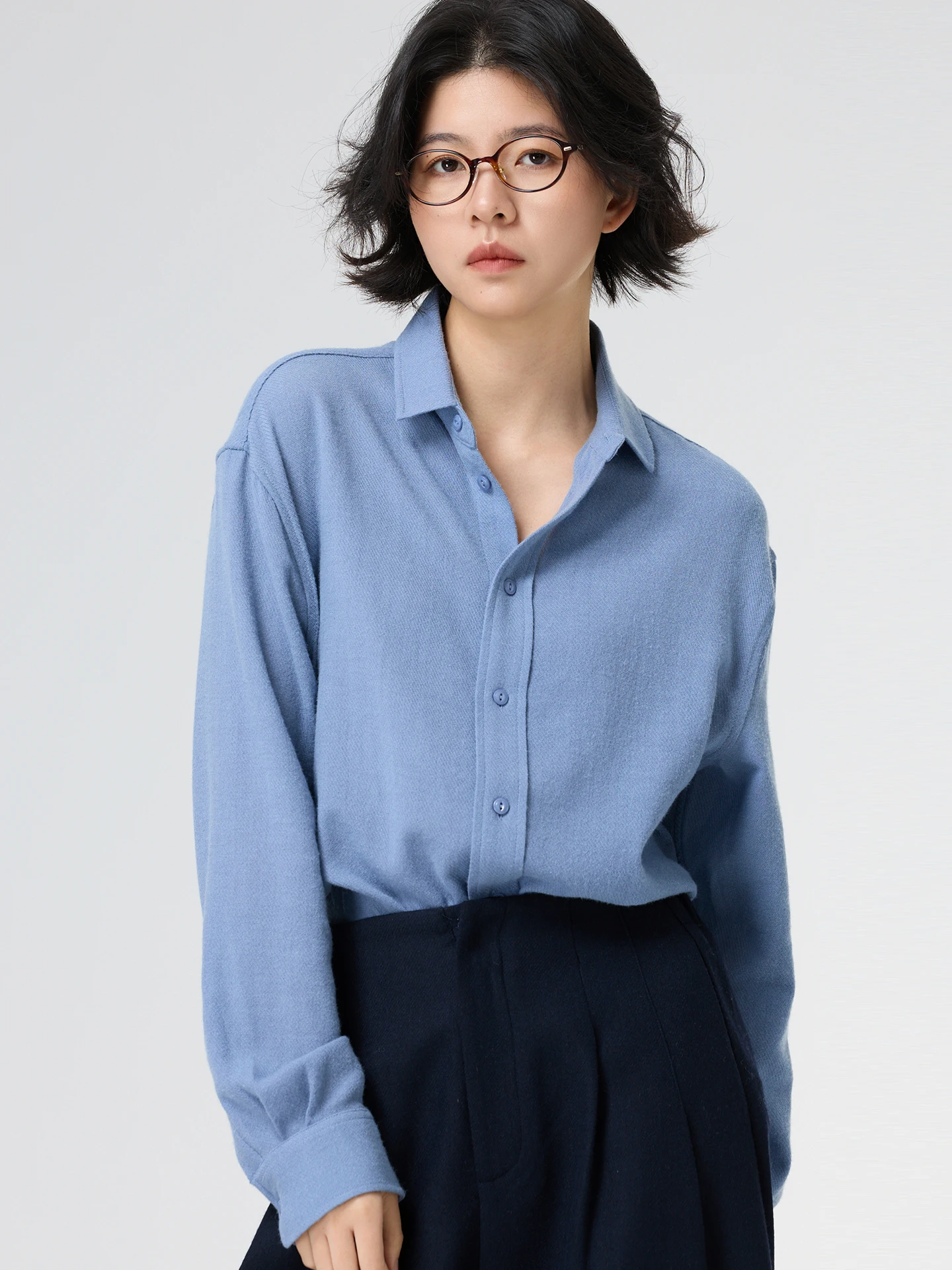 

WeTHEE Pima Cotton Silk Blend Long Sve irt Winter Commute Sle Thiened Woolen Plaid Soft Sea Salt Blue Women's irt