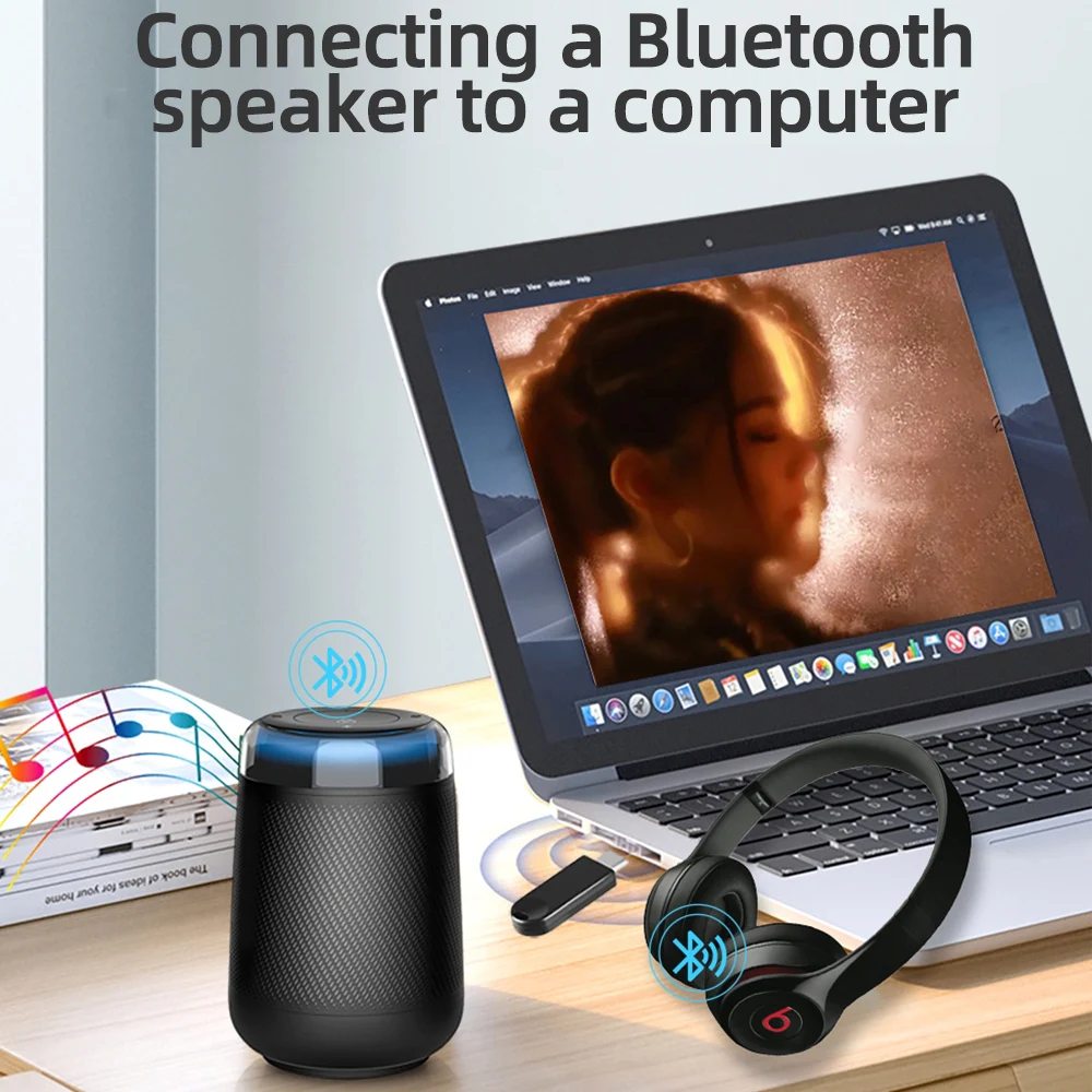 Bluetooth 5.3 Adaptador Sem Fio, Tipo C, USB, Dongle, Áudio, PC, Laptop, Alto-falante, Receptor, Transmissor