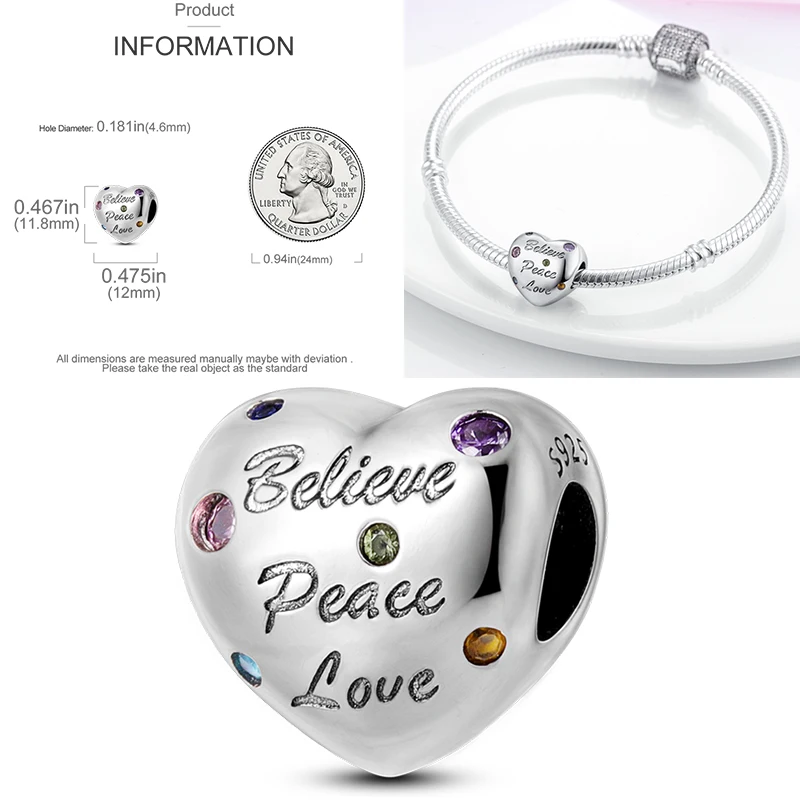 925 Sterling Silber Bunte CZ-Charm-Perlen Herz Baum des Lebens Elefant Hamsa Pfote Sonne Mond für DIY Armband Halskette Geschenk – Detail 10