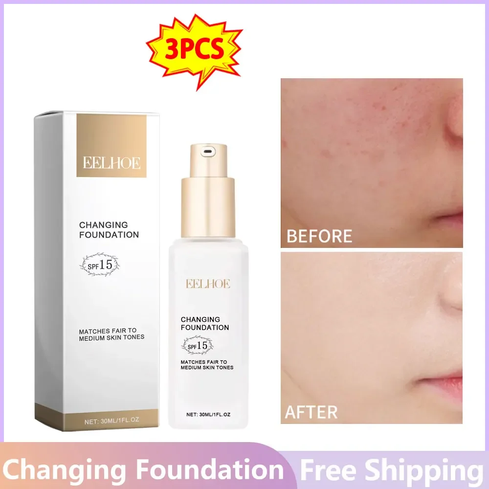 3pcs Color Changing Liquid Foundation Full Coverage Waterproof No Creasing Lasting Moisturizing No Separation Concealer Makeup