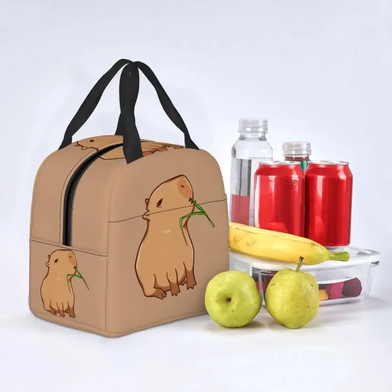 Cute Capybara Insulated Lunch Box for Women Warm Cooler Thermal Bag Outdoor Camping Travel Picnic Food Container Tote