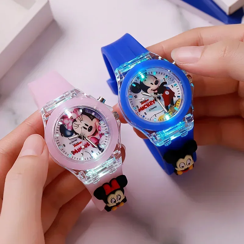 DisneyFashion Minnie Watch Mickey Mouse Children's Flash Light Cartoon Figure Doll Electronic Watch Boys Girls Birthday Gifts