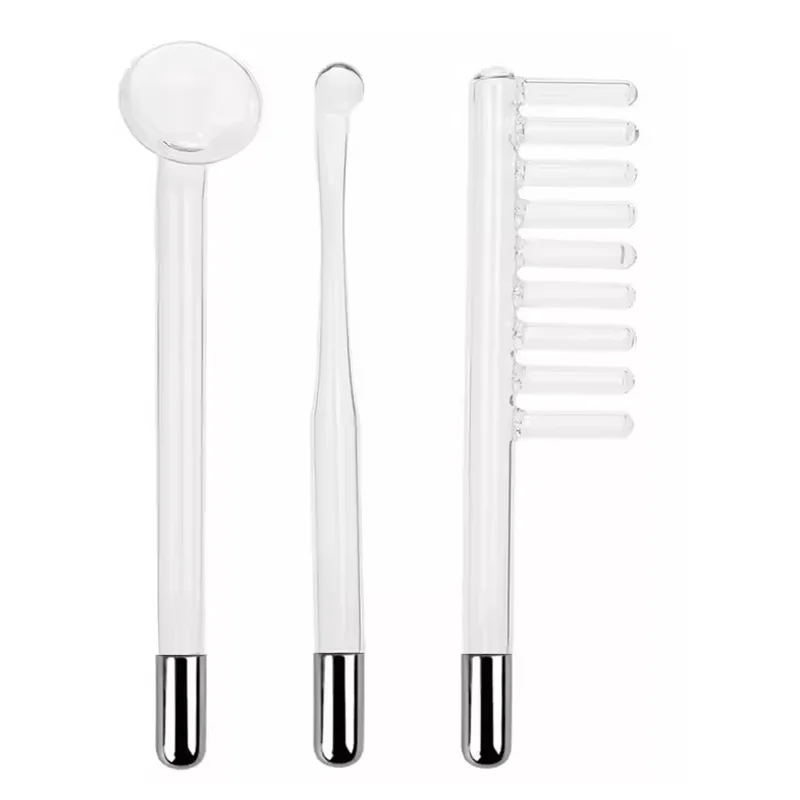 Varita de electrodo de alta frecuencia: tubo de vidrio de repuesto para máquinas faciales con punta de seta, accesorios de peine transparente, varita única