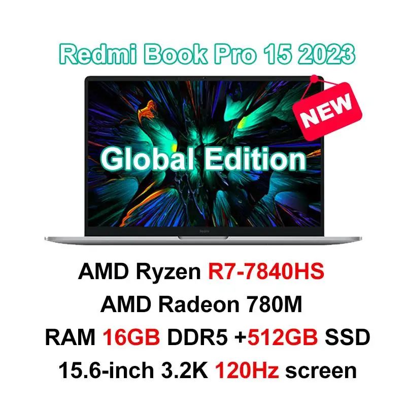 Top Laptop Redmi Book Pro 15 Ryzen R5-7640HS/R7-7840HS AMD 780M/760M 16G RAM 512G/1T 15.6Inch 3.2K 120Hz Mi Notebook