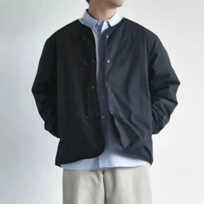 New Autumn Winter Cotton Quilted Jacket Lightweight Insulated Cotton Liner Padded Coats Japanese Style Simple Loose Men's Parkas