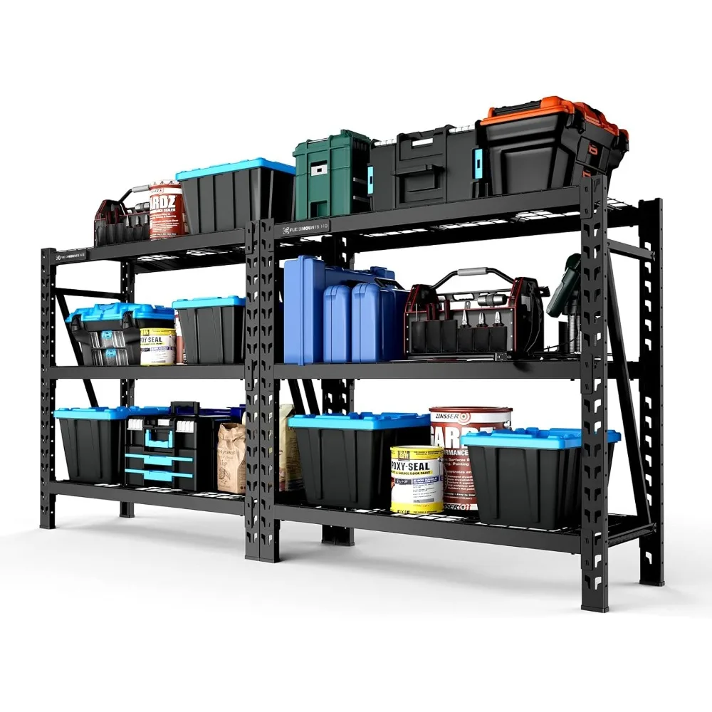 

FLEXIMOUNTS Garage Shelving 2-Pack, 3-Tier Heavy Duty Adjustable Shelves, 4650 lbs Weight Capacity Storage Racks,