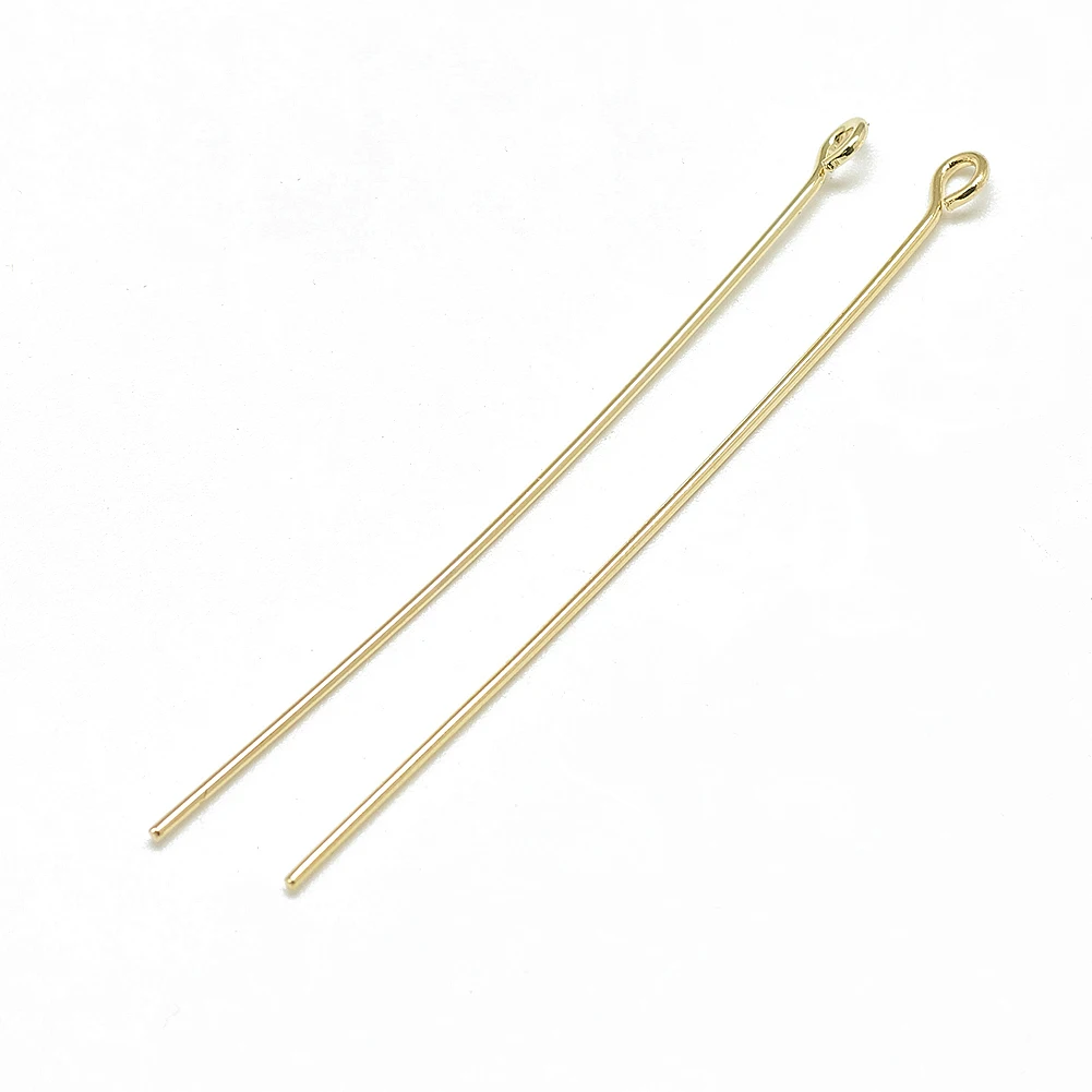 300pc 50mm Pin: 0.8mm Metal Eye Pins Real 18K Gold Plated for Making DIY Jewelry Necklace Earring Bracelet Craft Accessories