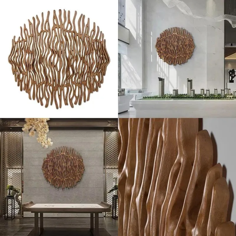 Large Abstract Skeleton Wood Carving Wall Art 3D Wooden Interior Home Decoration