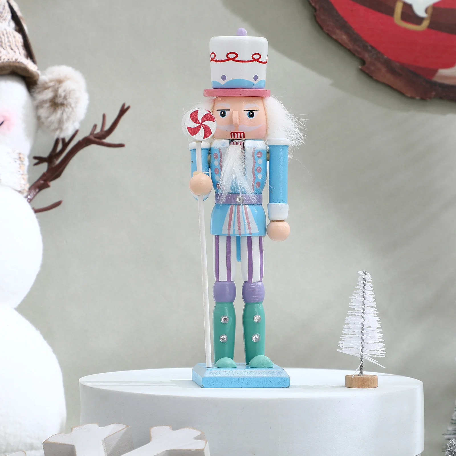 

4Pcs Xmas Wooden Nutcracker Decorations Natural Wood Christmas Desktop Ornament for Xmas Party Decor Gift Nutcracker Craft