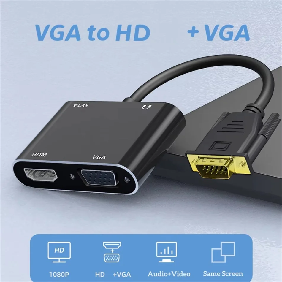 

VGA to HDMI-Compatible Adapter VGA Splitter with 3.5mm Audio Converter Support Dual Display for PC Projector HDTV Multi-port VGA