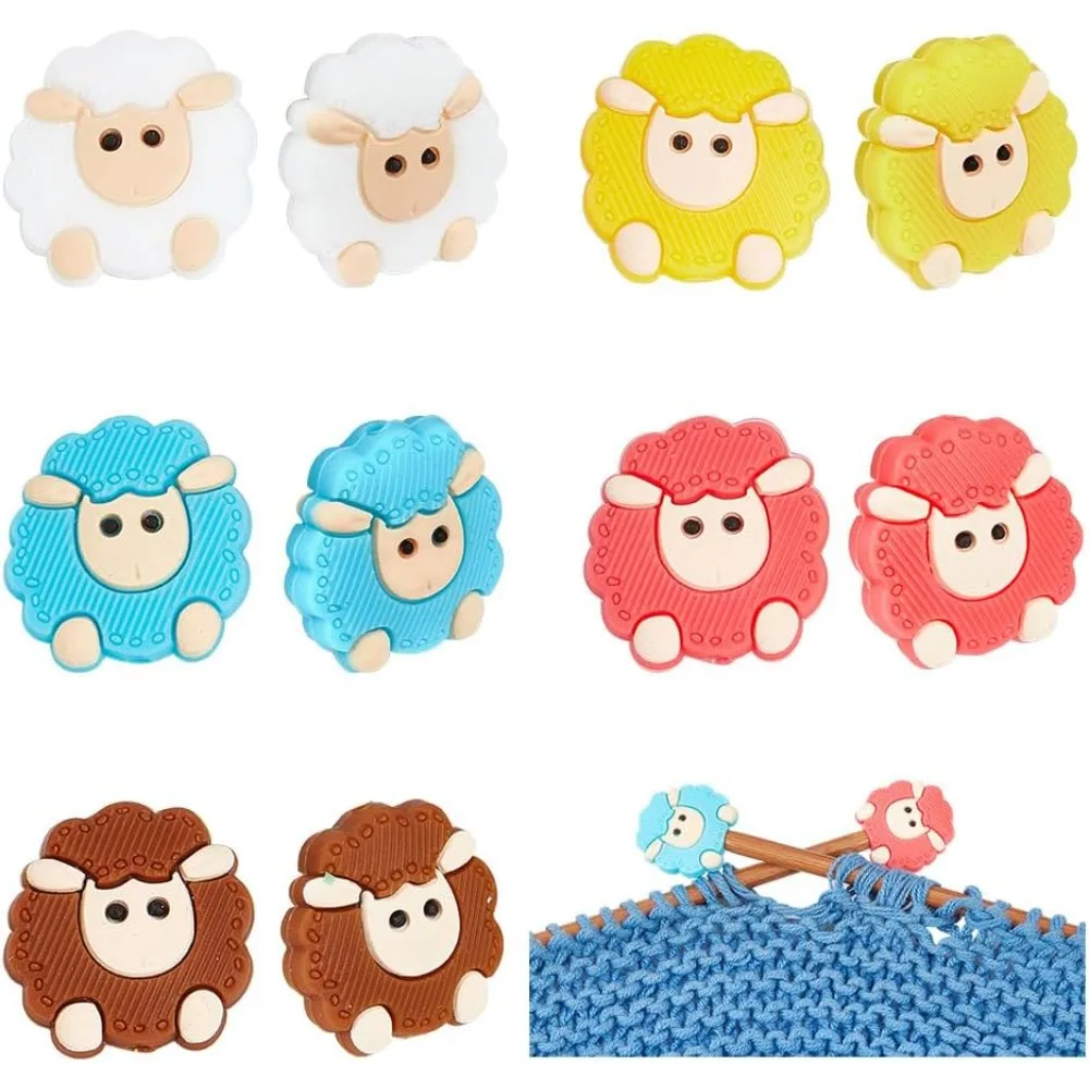 

10 Pcs 5 Colors Sheep Knitting Needle Stoppers Needle Point Protectors Animal Shape Silicone Beads Focal Beads for Knitting