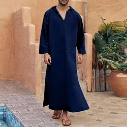 Islamitische Traditionele Jubba Thobe Mannen Abaya Linnen Moslim Gewaden Dubai Arabische Kaftan Kleding Qamis Homme Arab Turk Jurk Hijab Jurk