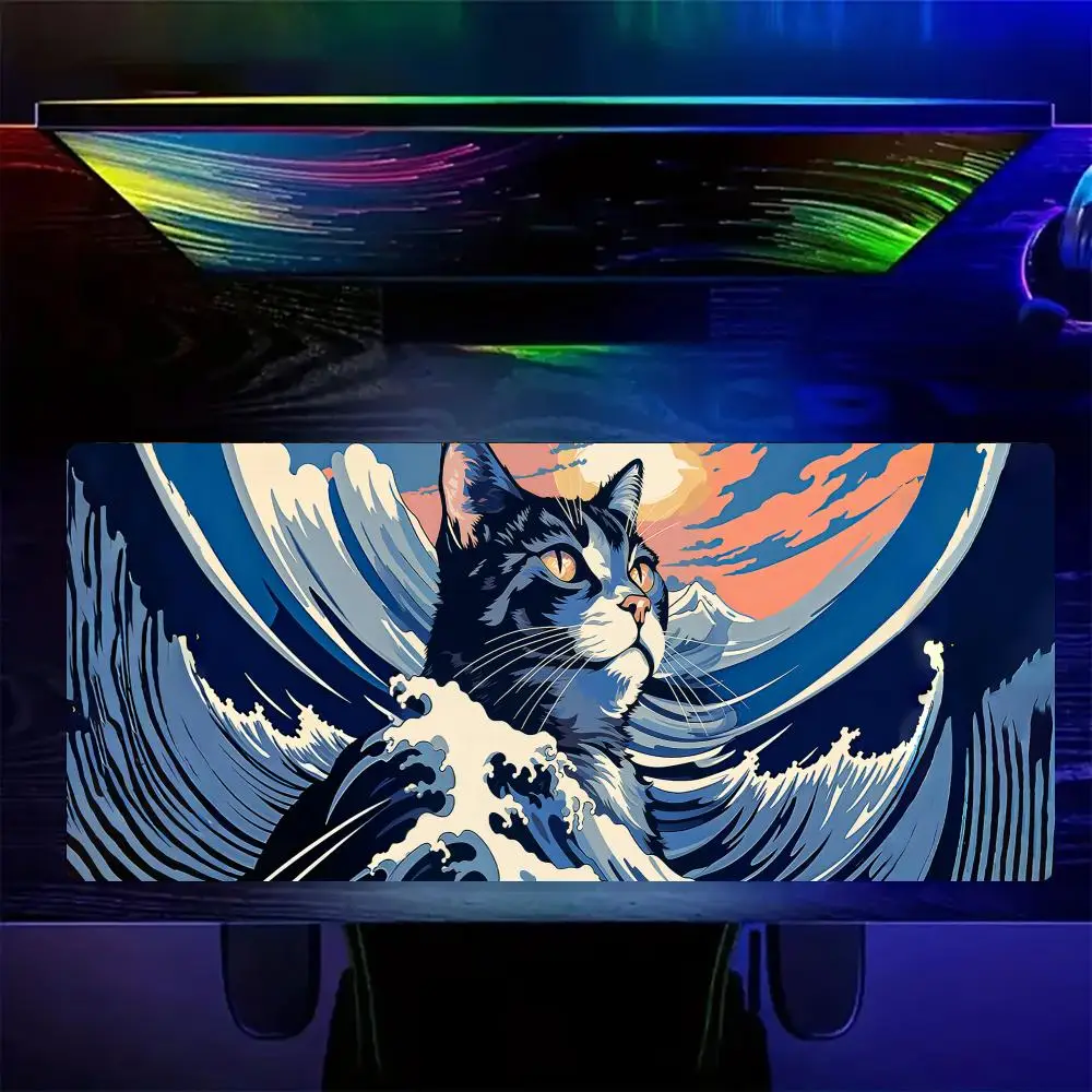 Modern Art Cat Illustration anime Mouse Pad Gaming mats Non-Slip Desk Mat mouse carpet with Stitched Edge HD printing Office mat