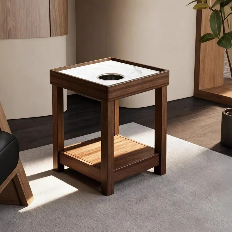 Solid wood rock slab tea edge double shelf simple high-end small table chess and card room coffee table household tea rack