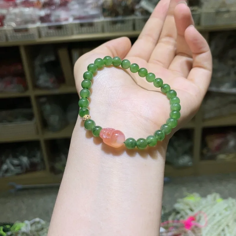 

Натуральный Hetian Jade Jasper Plus Salt Source Agate Pixiu Браслет Модные универсальные мужские и женские браслеты