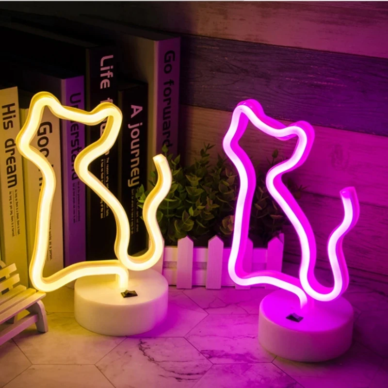 Cat Neon Light Sign LED Animal Figure Modeing Lamp Decoration Ornaments for Room Pet Shop Party Holiday USB and Battery Powered