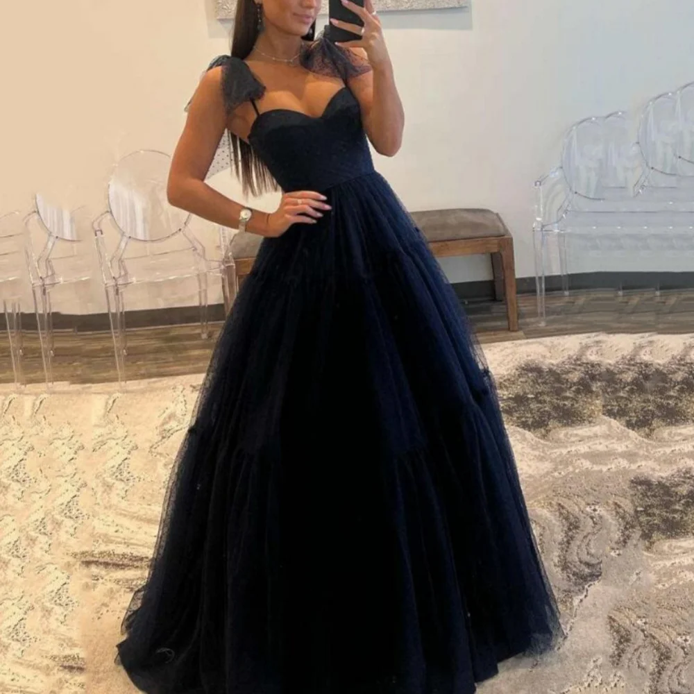 

Camellia Simple Party Dresses Elegant A Line Sweetheart Neck Evening Gowns Spaghetti Straps New Arrival Tulle Prom Dress