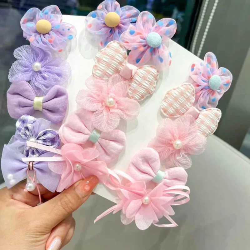 

Sweet Fabric Mesh Bow Hair Clips Set Flower Barrettes Toddler Girls Kids Hair Accessories Non-Slip Cute Soft Daily Wear Gift