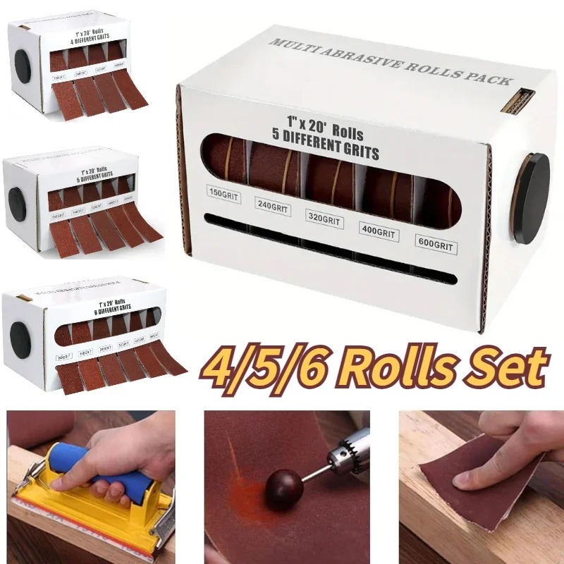4/5/6 Grits Cloth Roll Sand Paper Roll with Dispenser 80/150/240/320/400/600 Grit Wet Sanding Metal Automotive Furniture Wood