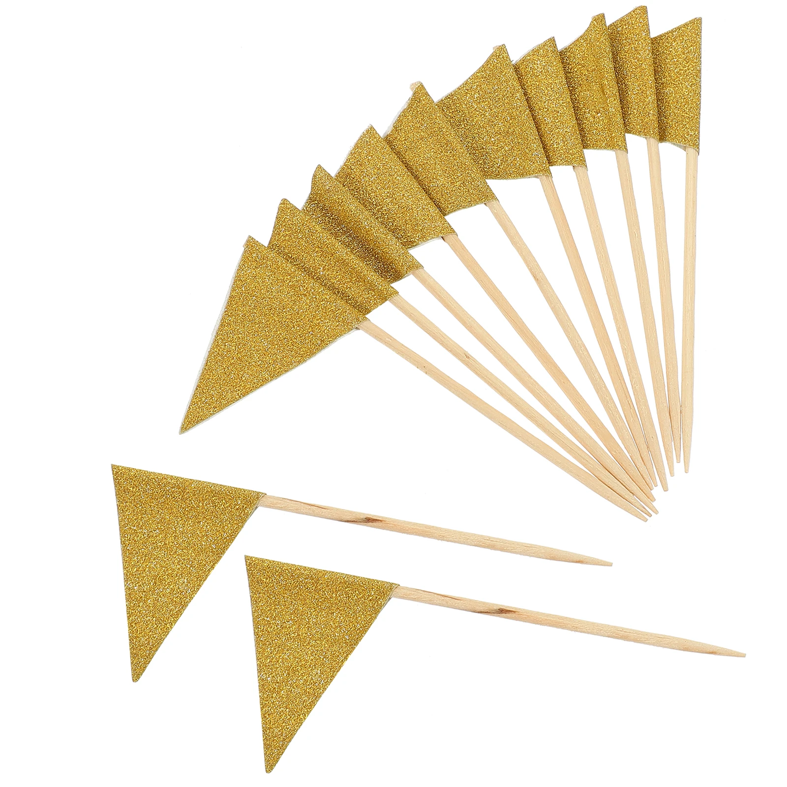 

12 Pcs Mini Cake Sticks Baby Fruit Wedding Cupcake Picks Wood Paper Triangle Flag on
