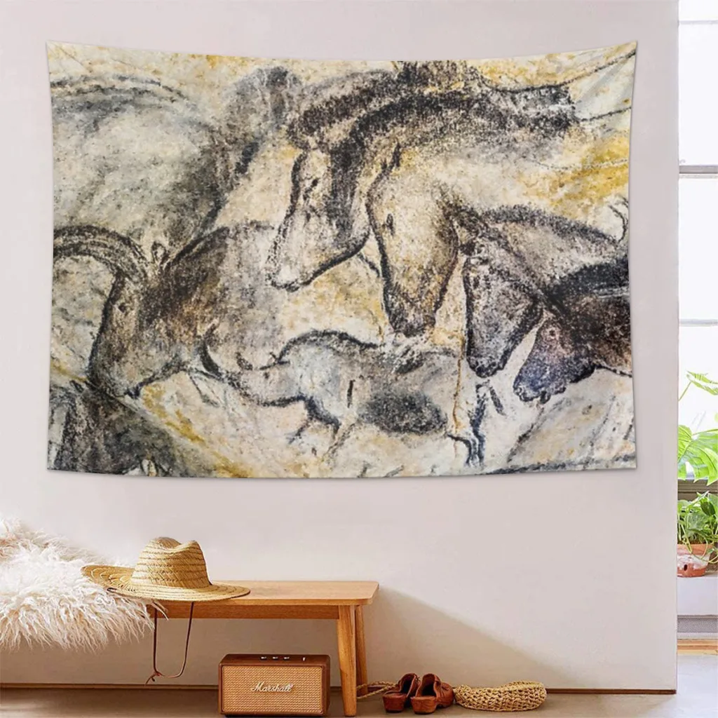 

Chauvet Horses Aurochs and Rhinoceros Tapestry Aesthetic Room Décor Wall Hogar Decorating