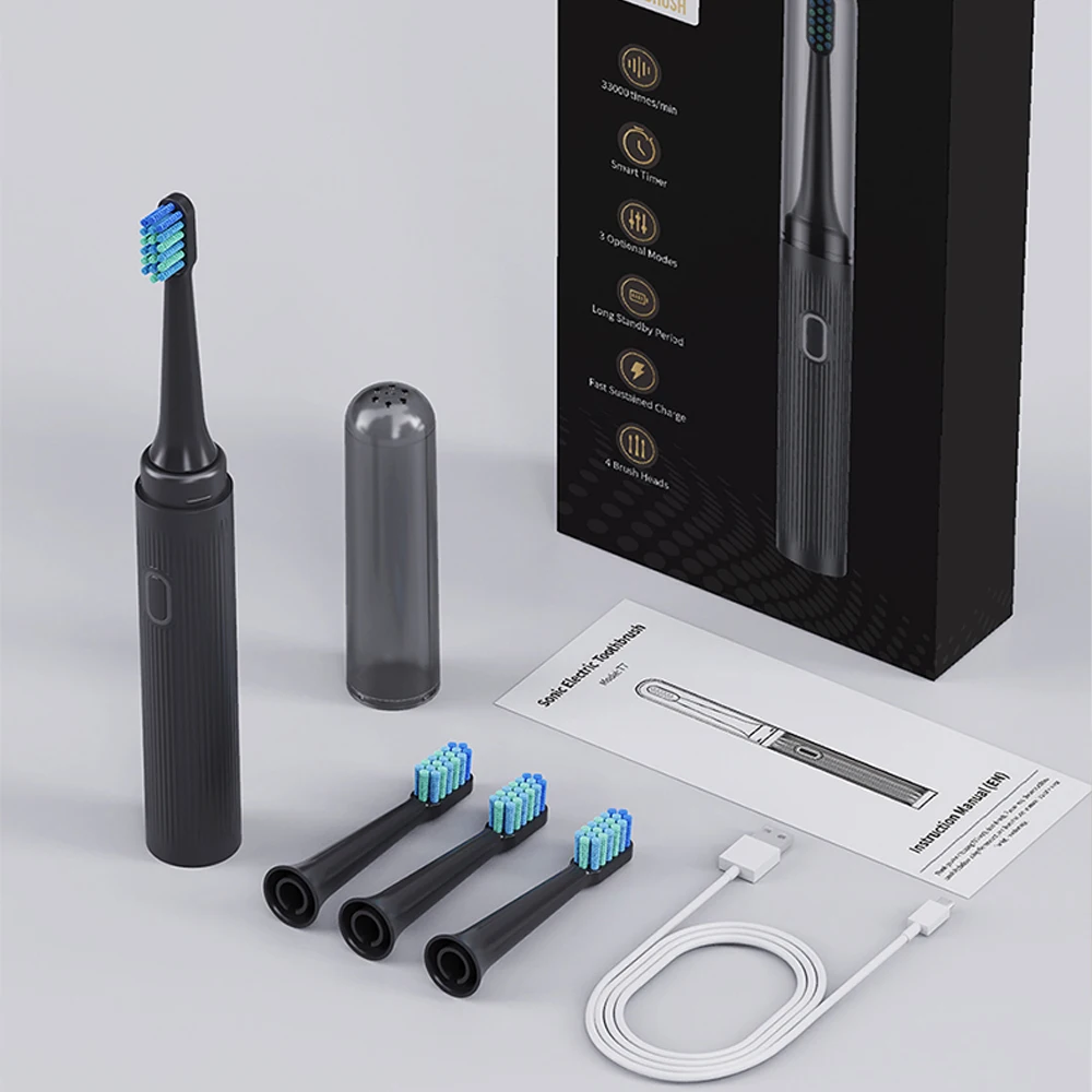 

Rechargeable Electric Toothbrush for Adults Sonic Electric Toothbrush with 1 Handle and 4 Brush Heads Ipx7 Waterproof