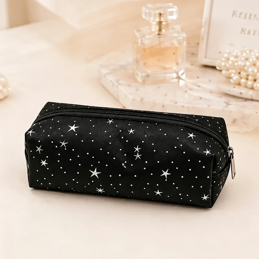Star and Polka Dot Minimalist Cute Canvas Pencil Case, High-Value Small Bag for Carrying Change Items, Portable Makeup Bag