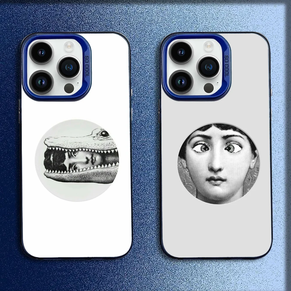 

Face Art P-Piero F-Fornasetti Phone Case For iPhone 16,15,14,13,12,11,Mini,Pro,E,MAX Blue Candy Matte Shockproof Cover