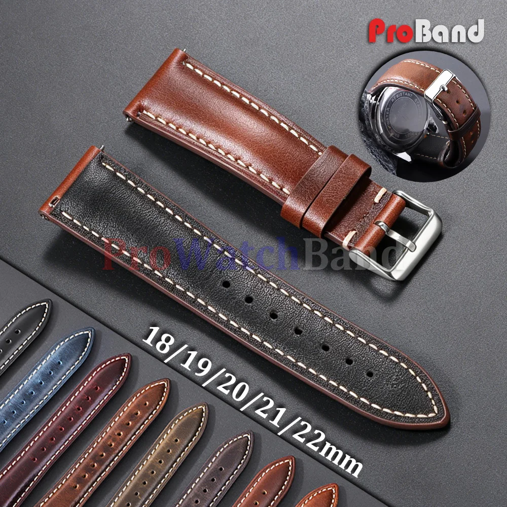 

18mm 19mm 20mm 21mm 22mm Vintage Oil Wax Leather Watch Straps Brown Cowhide Watchband for Omega for Seiko Men Women Accessories