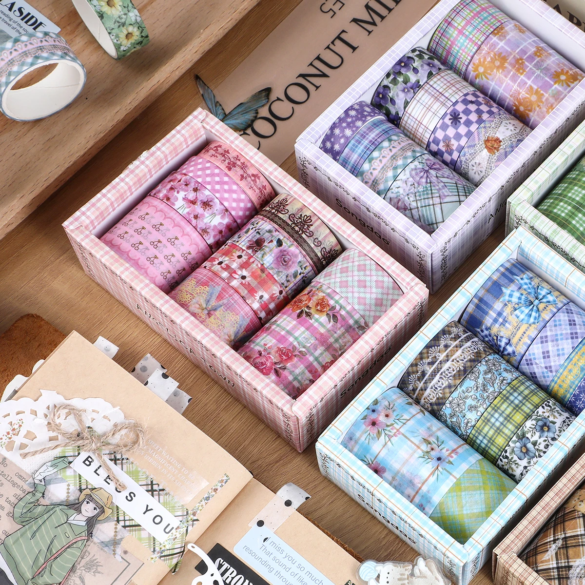 

10 рулонов/коробка, набор изысканных лент васи с цветочным растительным узором, подходит для декоративного альбома «сделай сам», художественное украшение ручной работы