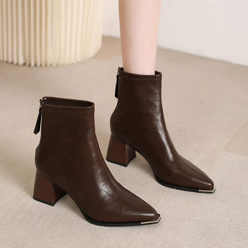 

Designer Vintage Women Ankle Boots Fashion Pointed Toe Short Booties Elegant High Heels Shoes Botas Mujer