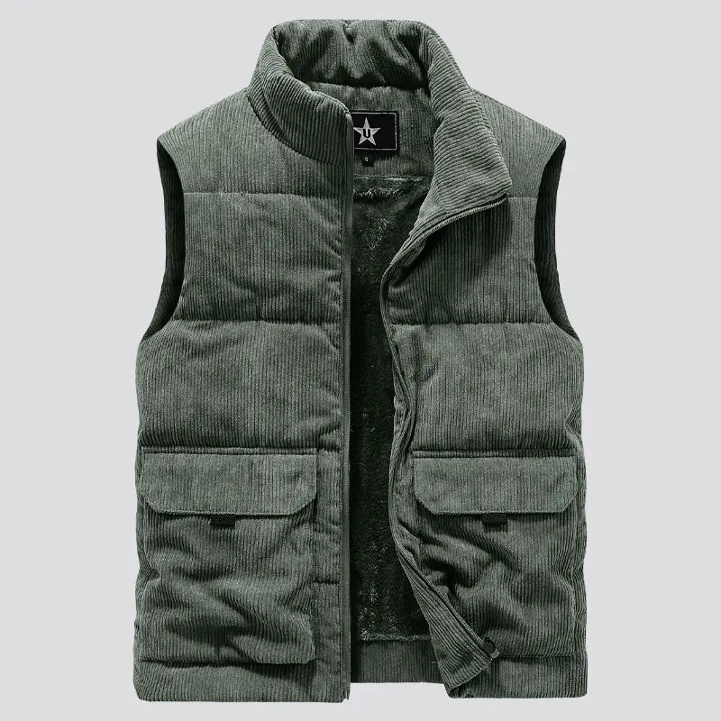 Men\'s Lamb Sleeveless Jackets Corduroy Multiple Pockets Warm Windproof Waistcoat Zipper Casual Stand Collar Vests Plus Size 6XL