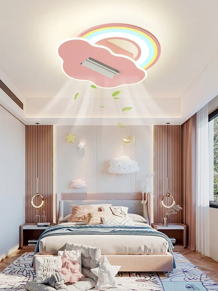 220V top fan Children's room ceiling lamp double wind wheel bladeless fan lamp creative rainbow boy girl bedroom lamp fan 220V