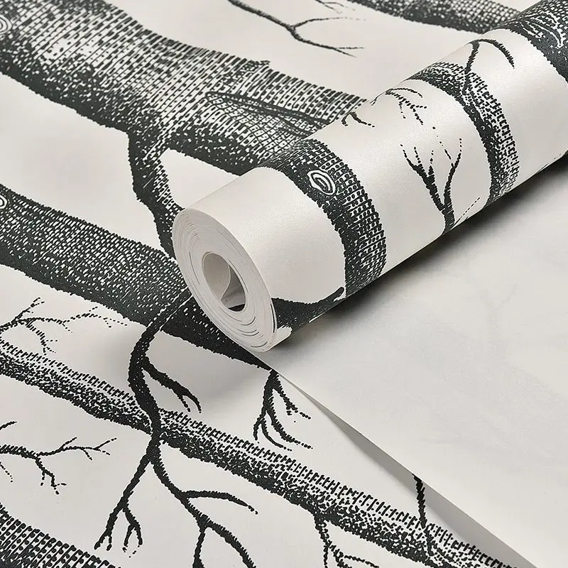 Black White Birch Tree Wallpaper Modern Design Roll Pearly Rustic Forest Woods Bedroom Living Room Wall Paper