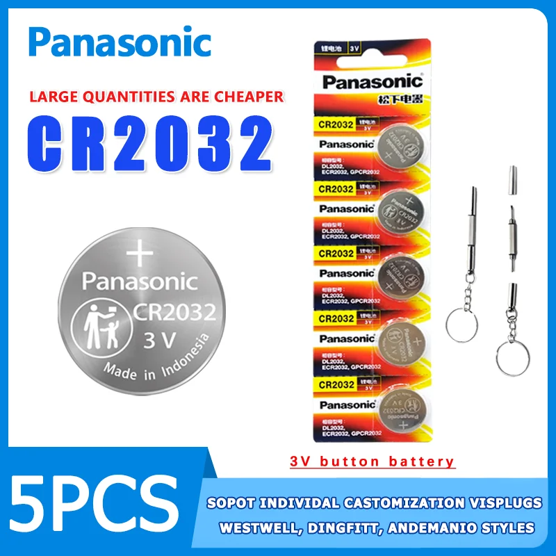 

Panasonic CR2032 3V button battery 5PCS circular battery suitable for electronic scales, car key remote controls