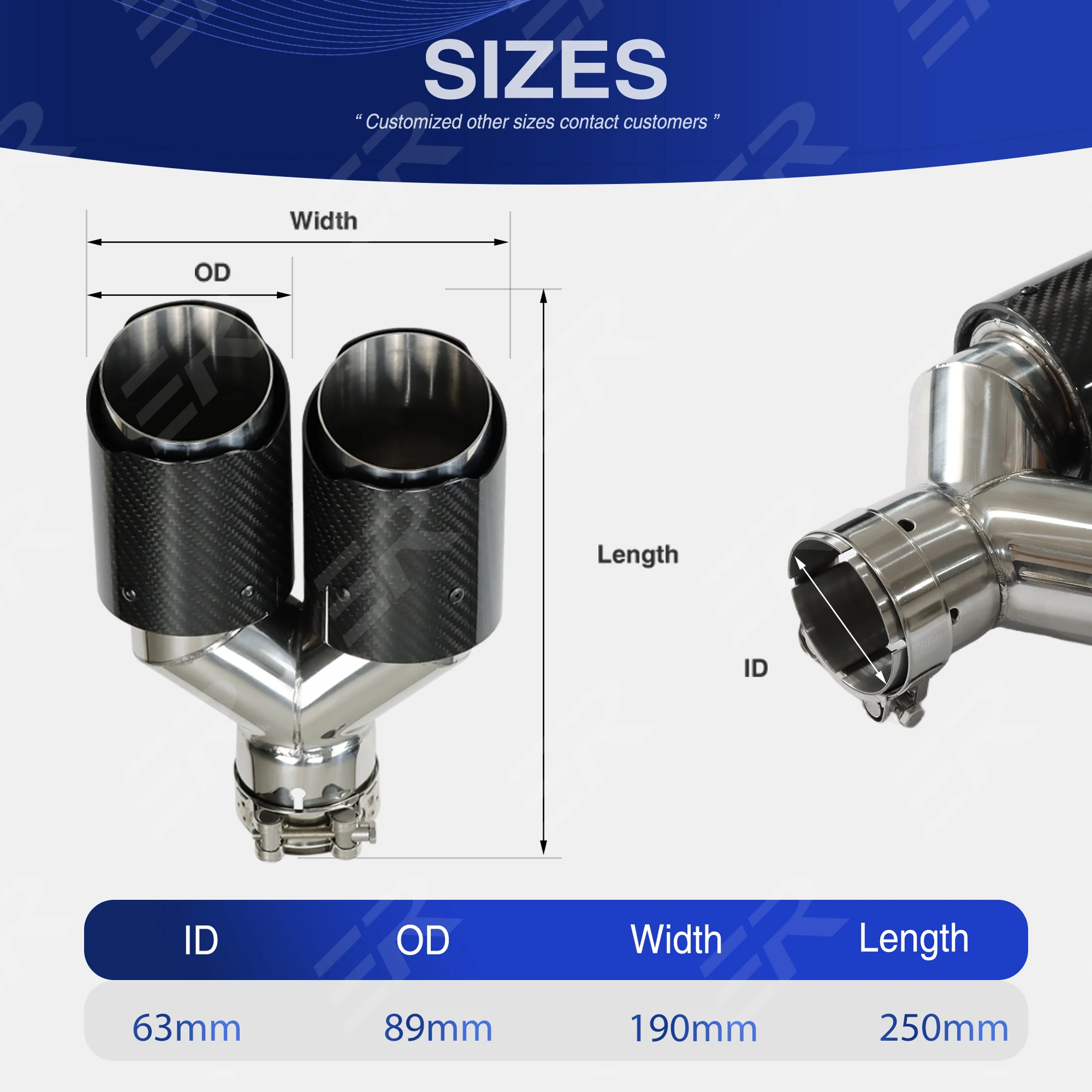 1PC Dual Glossy Real Carbon Fiber 89mm Upgrade Stainless Steel Universal Auto Exhaust Tips Car Accessories Exhaust Racing