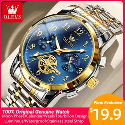 Olevs 2900 Mondphase Uhr Männer Edelstahl wasserdicht leuchtende Mode Skelett Chronograph Quarz Armbanduhr für Männer neu