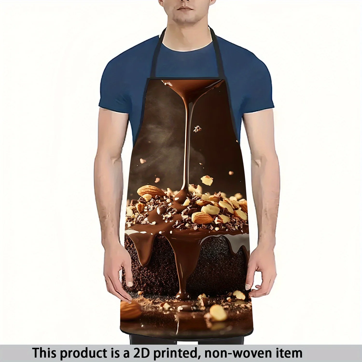 Chocolate Cake Print Apron Thick Polyester, Hand-Painted Kitchen & Baking Apron for Chefs, Home Decor, and Holiday Gifts