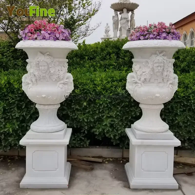 Wmwmnu for YOUFINE European Large Natural Stone Outdoor Villa Garden Patio Decor Classical Vase White Marble Flower Pot