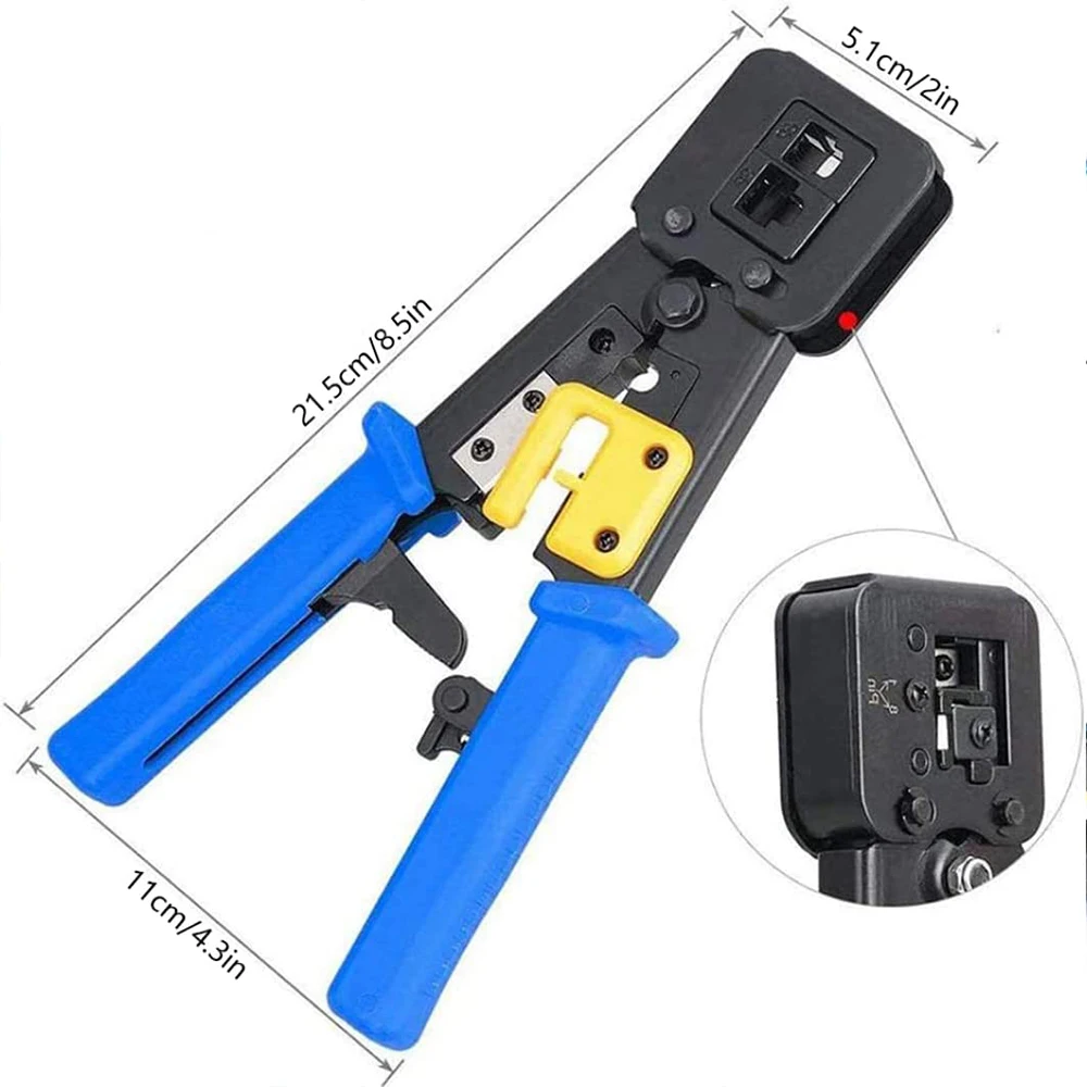 Hoolnx RJ45 Crimp Werkzeug Pass Durch Ethernet Crimper Cutter Stripper für Cat5e Cat6 RJ45/RJ12 Regelmäßige und Ende Pass durch Stecker