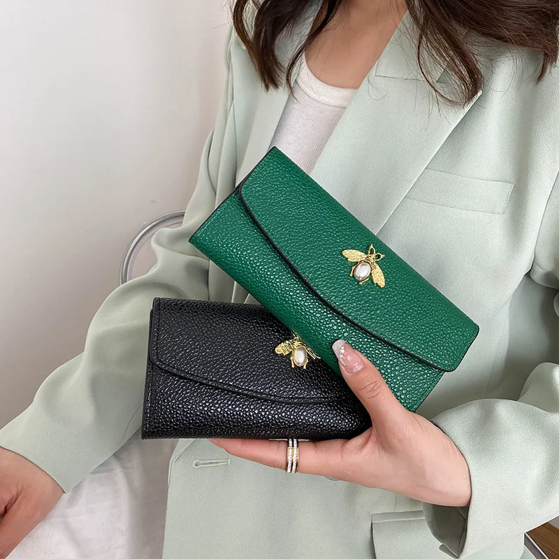 

Designer Wallet Fashion Long Ultra-Thin Wallet Female New Honeybee Large Capacity Clutch Wallet Enlarged Luxury Hasp Wallet