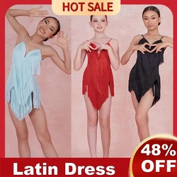 ZYM Latin Dance Dress For Girls With Tassel Split Practice Clothes Children Chacha Samba Tango Kids Latin Dance Wear DQS16553
