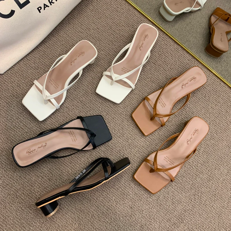 High Heels Comfortable New Summer Solid Leather Slippers Female Shoes Women Shoes Woman Fashion Cool Mules Slides Flip Flops image 4