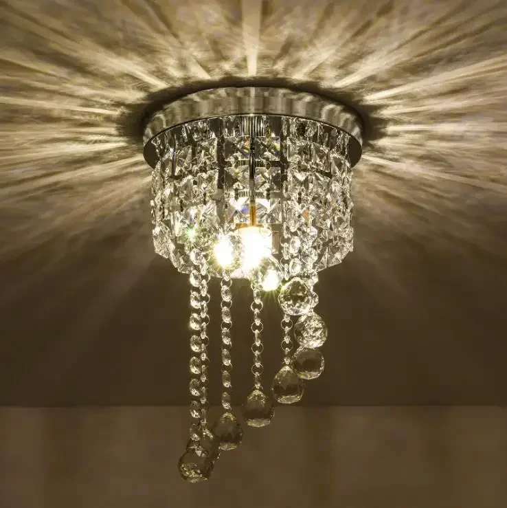 Modern  Simple LED crystal ceiling lamp living room corridor entrance balcony hotel chandelier spiral ladder small ceiling light