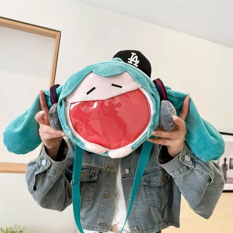 2026 New Hatsune Miku Bag Q Version Kawaii Figure Plush Bag Model Doll Plush Stuffed Toy Shoulder Bag Transparent Backpack Gifts