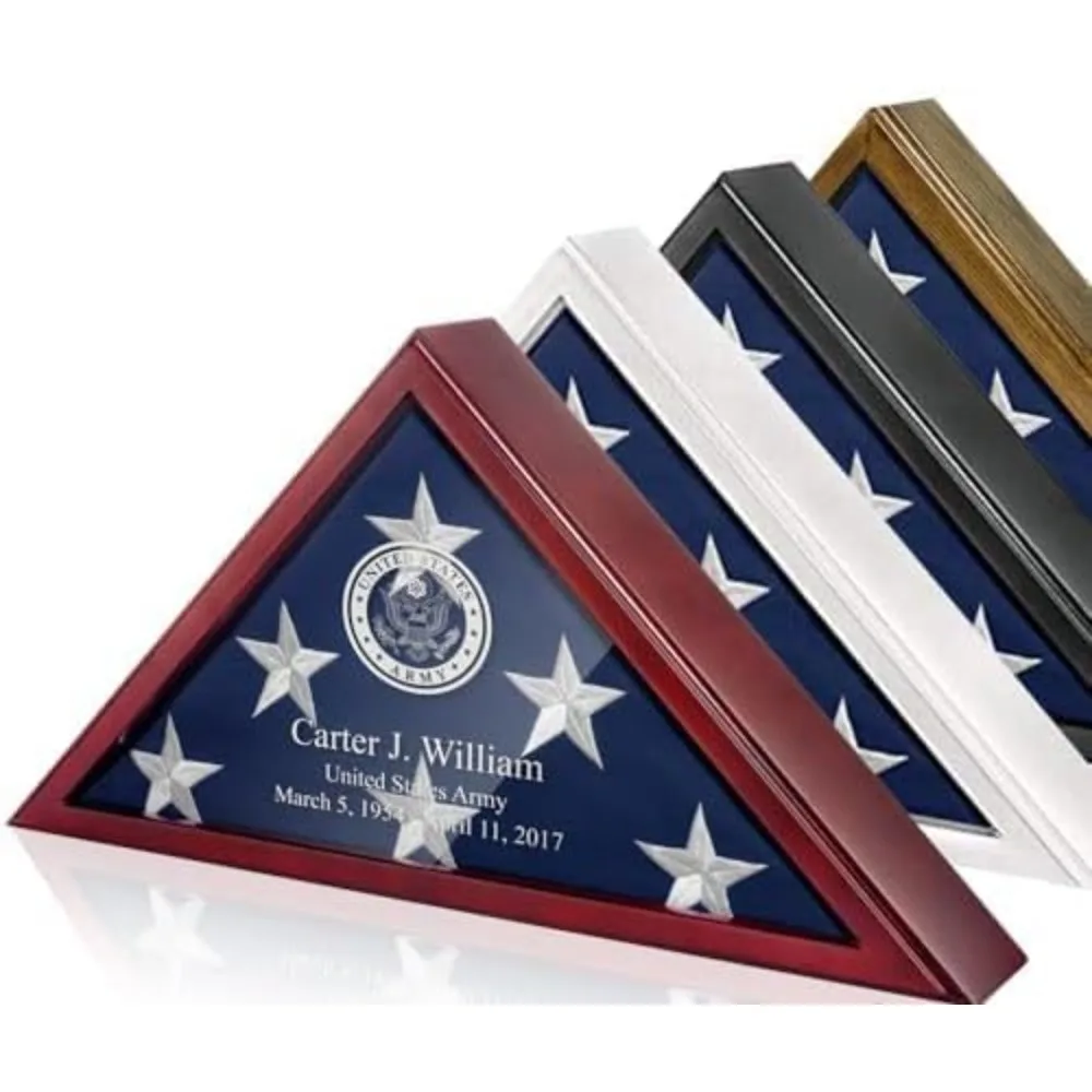

Personalized Flag Display Case for Burial Flag - Military Flag Box Case Display for Wall or Table Top, Custom Engraving, Glass F